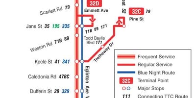 نقشہ کے TTC 32 Eglinton مغرب بس کے راستے ٹورنٹو