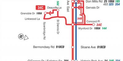 نقشہ کے TTC 34 Eglinton مشرقی بس کے راستے ٹورنٹو