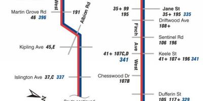 نقشہ کے TTC 36 فنچ مغرب بس کے راستے ٹورنٹو