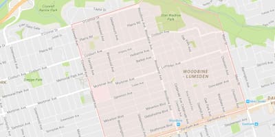 نقشہ کے Woodbine بلندیوں پڑوس ٹورنٹو
