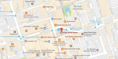 نقشہ کے Yonge-Dundas مربع ٹورنٹو